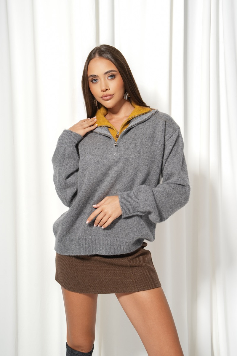 Пуловер double collar grey