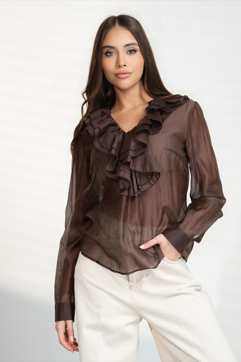 Топ spring ruffles brown